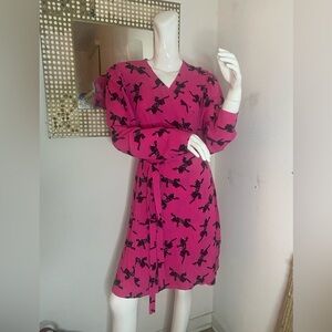 Rare DVF Pink & Black Saville LS climbing Panther Print Long Classic Wrap dress